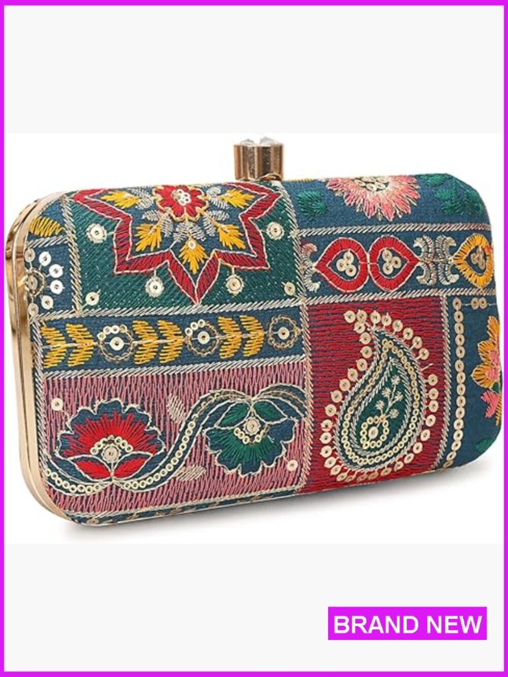 Handcrafted Zari Embroidery Designer Box Clutch Evening Purse Party Wedding